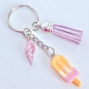 New Popsicle Dangling Keychain Tassel Lavender Seashell Charm Summer Beach Gift